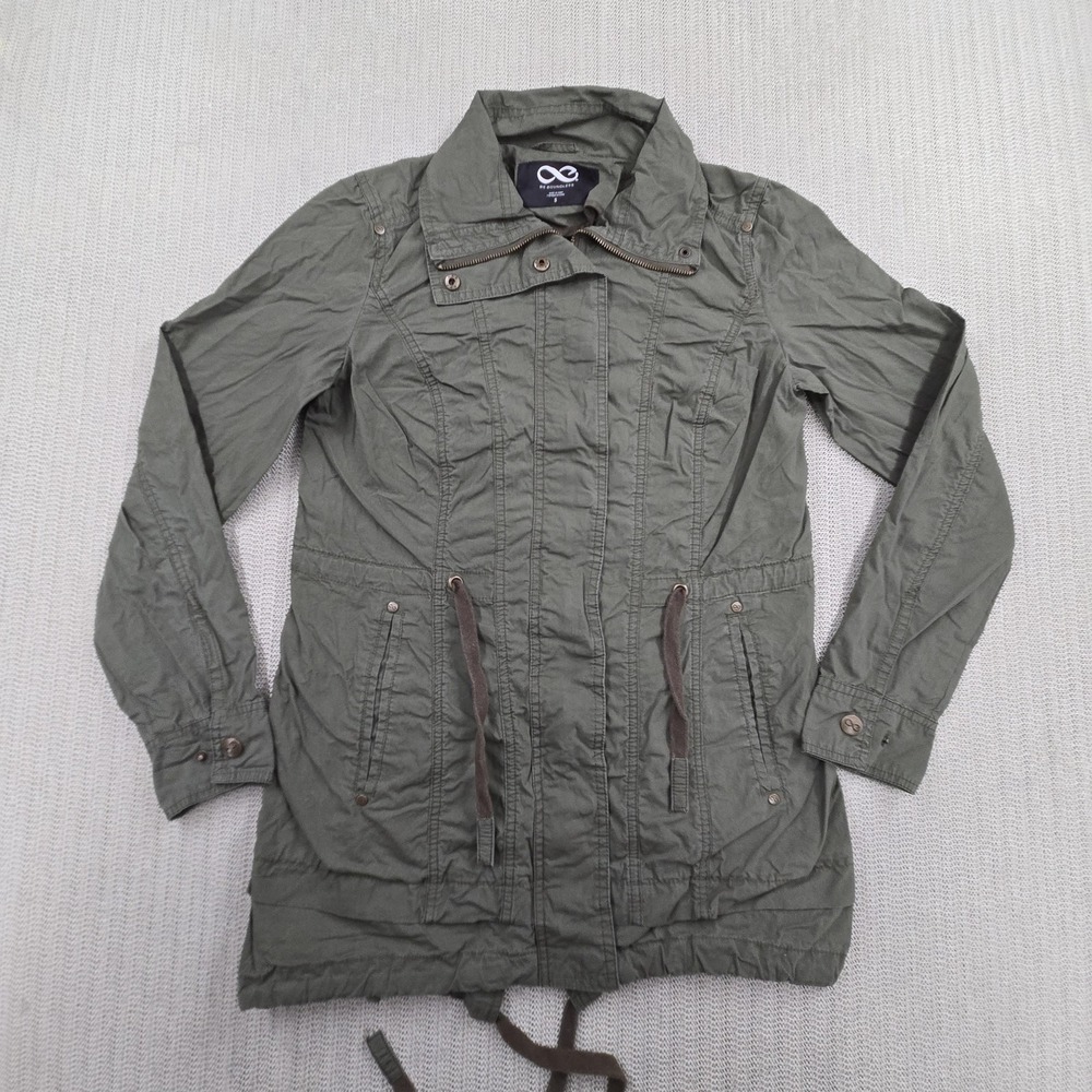 Be Boundless Jacket Womens Small Green Twill Anorak Zip Pockets Drawstring